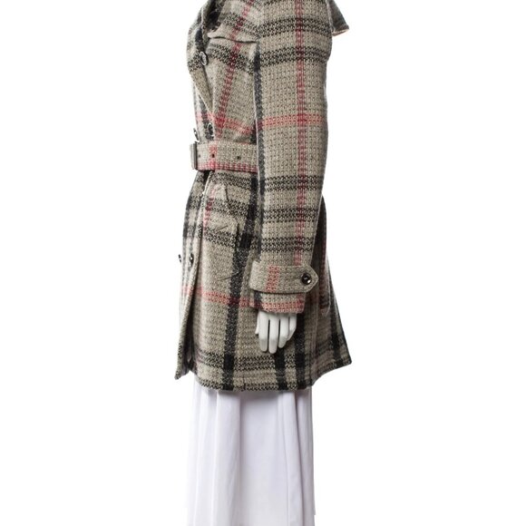 Burberry Grey Red Black 100% Wool Nova Plaid Coat - Picture 3 of 12
